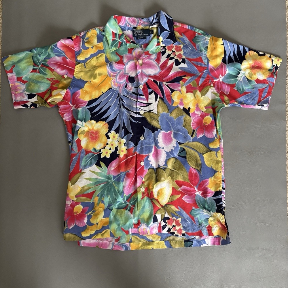 POLO RALPH LAUREN Caldwell Men's L Hawaiian Floral Flowers Shirt Cotton Loop